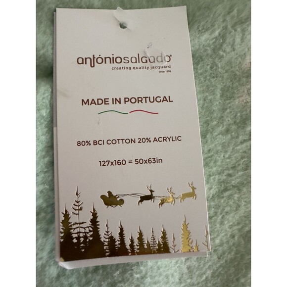 António Salgado BCI Cotton & Acrylic Throw Blanket 50 x 63 Green w/ Tree Pattern - Picture 3 of 8